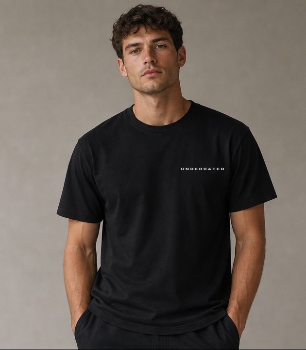 Man wearing the black UNDERRATED Core Tee